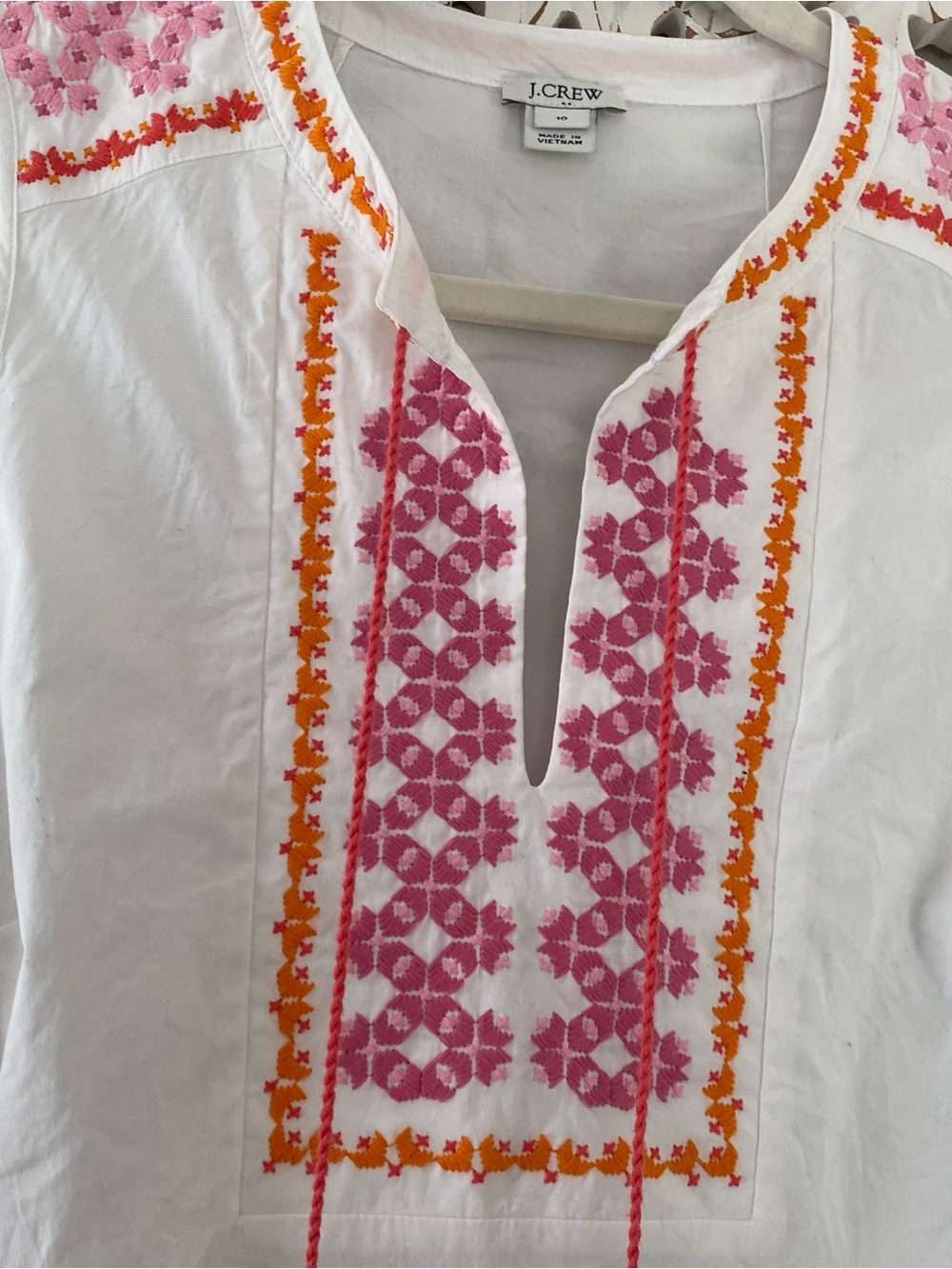 J. Crew Embroidered Popover Blouse Top Resortwear Beachy Cruisewear Sz 10 - Picture 4 of 9